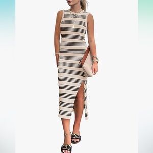 NWT PrettyGarden Striped Midi Dress - Cream and Black